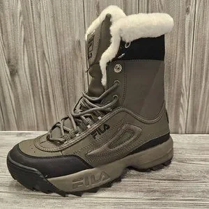 Womens fila disruptor shearling athletic shoe olive best sale